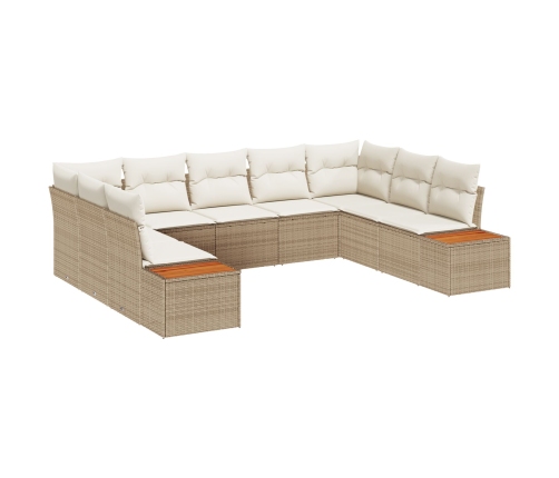Conjunto de Sofá de Jardín de 9 Piezas con Cojines Beige de Ratán Poliéster Acacia
