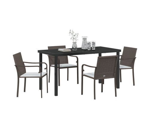 Juego de comedor de jardín de 5 piezas con cojines marrones de poliratán