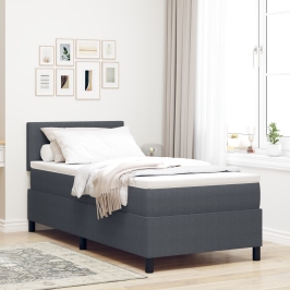 Cama con Base de Resorte y Colchón Gris Oscuro 100x200 cm Tela de Pana