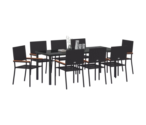 Conjunto de Comedor de Jardín de 9 Piezas  Negro Poliratán