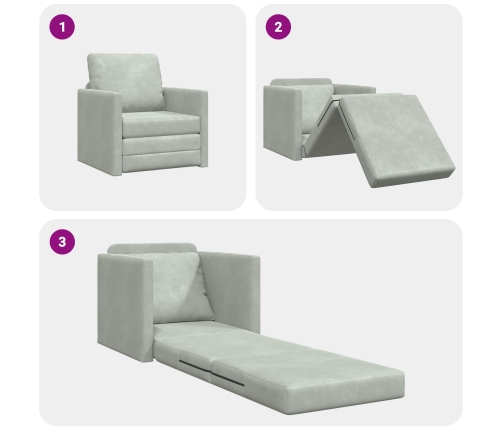 Sofá de suelo convertible  de terciopelo 74x77x81 cm Gris Claro
