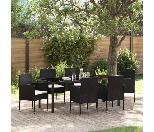 Set de Comedor de Jardín de 7 Piezas con Cojines Negro Poliratán
