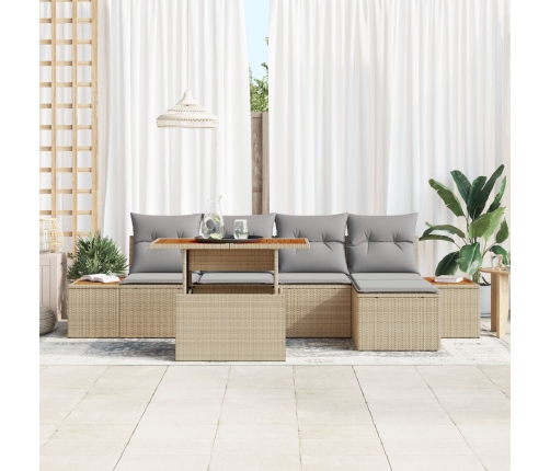 Juego de Sofás de Jardín Set de 6 Beige, Gris Ratán, Poliéster