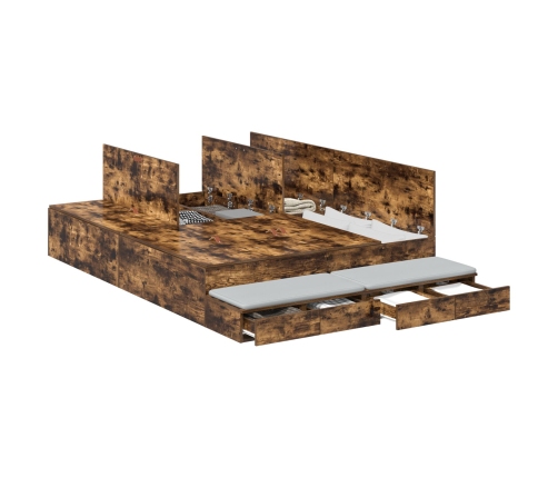 Estructura de Cama con Almacenamiento  Roble Ahumado Madera