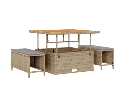Juego de Sofá de Jardín de 13 Piezas con Cojines Beige Ratán Poliéster Acacia,  Sofá de Jardín de 2 Plazas con Almacenamiento y Cojines Beige Ratán Poliéster,  Juego de Comedor de Jardín de 3 Piezas con Cojines Beige Ratán Poliéster Acacia