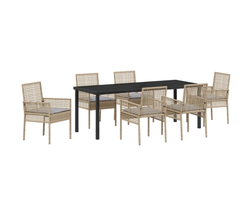 Juego de Comedor de Jardín de 7 Piezas con Cojines Beige Poliratán