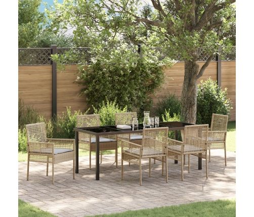 Juego de Comedor de Jardín de 7 Piezas con Cojines Beige Poliratán