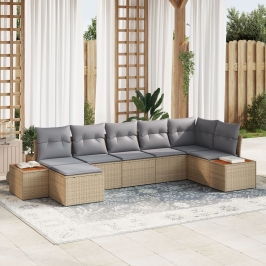 Conjunto de Sofá de Jardín de 7 Piezas con Cojines Beige de Poliratán y Acacia