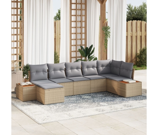 Conjunto de Sofá de Jardín de 7 Piezas con Cojines Beige de Poliratán y Acacia