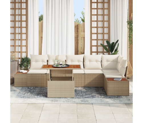 Conjunto de Sofá de Jardín  Set de 7 Beige Ratán, Madera, Poliéster
