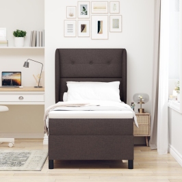 Cama Box Spring  con colchón marrón oscuro 100x200 cm de tela