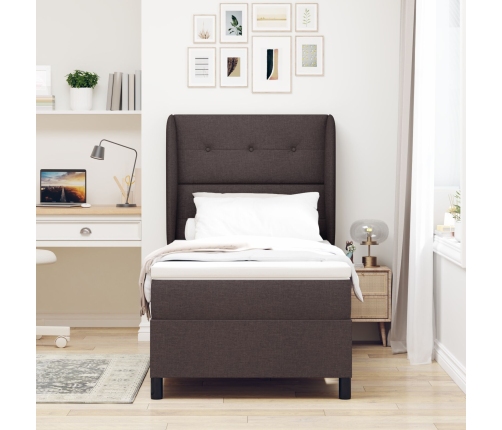 Cama Box Spring  con colchón marrón oscuro 100x200 cm de tela