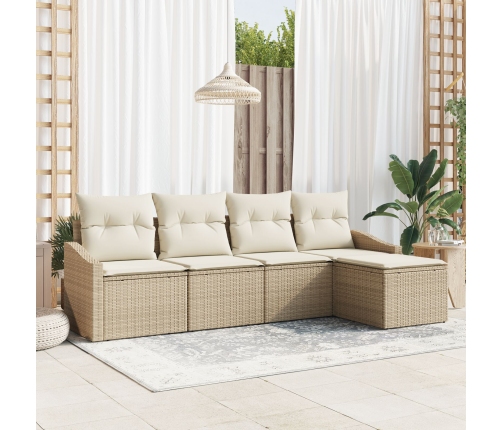 Set de Sofás de Jardín  Conjunto de 5 Beige Ratán, Poliéster