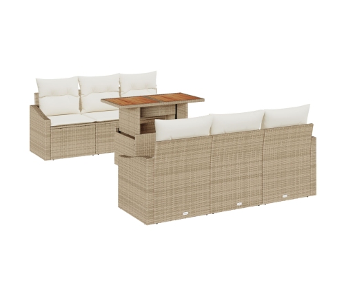 Juego de Comedor de Jardín de 7 Piezas con Cojines de Ratán Poliéster Beige y Acacia