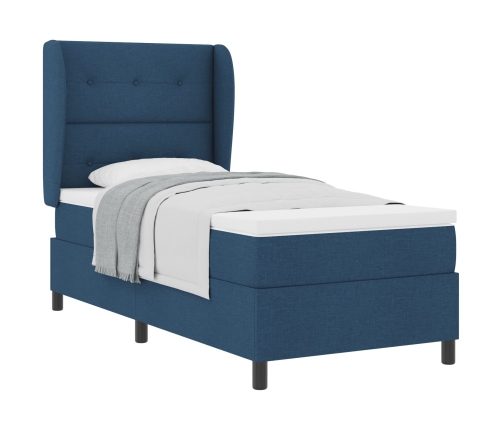 Cama Box Spring  con Colchón Azul 100x200 cm Tela