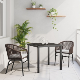 Juego de comedor de jardín de 3 piezas Marrón Poliratán