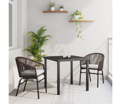 Juego de comedor de jardín de 3 piezas Marrón Poliratán
