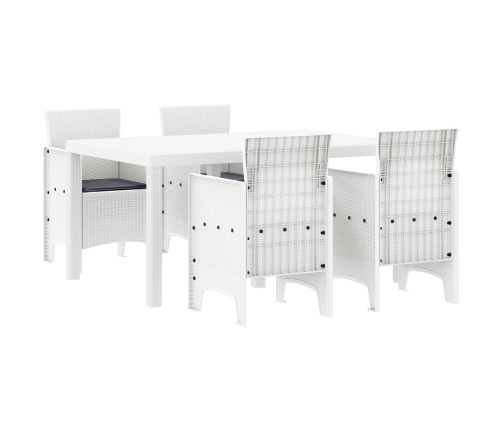 Juego de Comedor de Jardín de 5 Piezas con Cojines de Poliratán Blanco