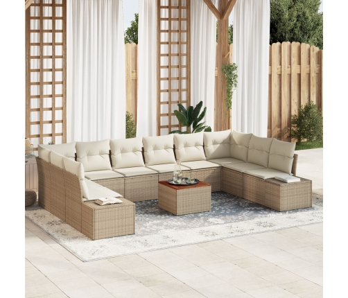 Conjunto de Sofá de Jardín  de 11 Piezas con Cojines Beige Ratán Polietileno Acacia