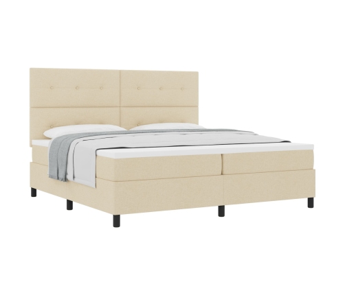 Cama de Box Spring con Colchón Crema 200x200 cm Tela