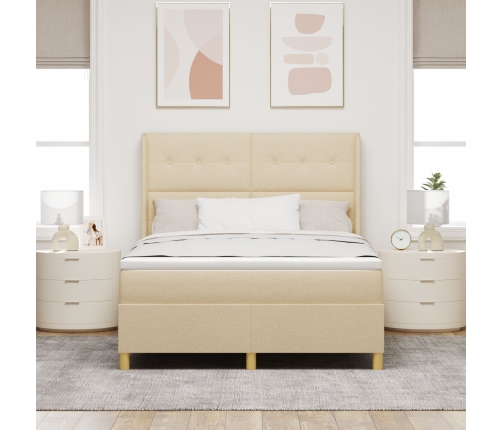 Cama Box Spring  con colchón y LED Crema 160x200 cm Tela