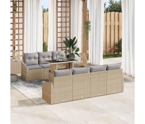 Conjunto de Sofá de Jardín  de 8 Piezas con Cojines Beige de Ratán