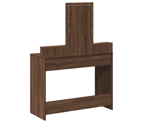 Mesa de maquillaje  con luces LED de madera de roble marrón 100x41x140 cm
