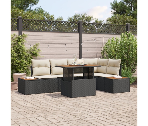 Conjunto de Sofás de Jardín  Set de 6 Negro, Crema Ratán, Poliéster