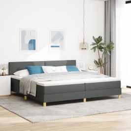 Cama con Base de Muelles con Colchón Gris Oscuro 200x200 cm Tela