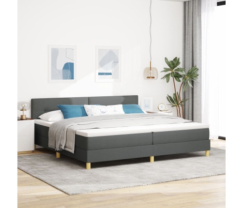Cama con Base de Muelles con Colchón Gris Oscuro 200x200 cm Tela