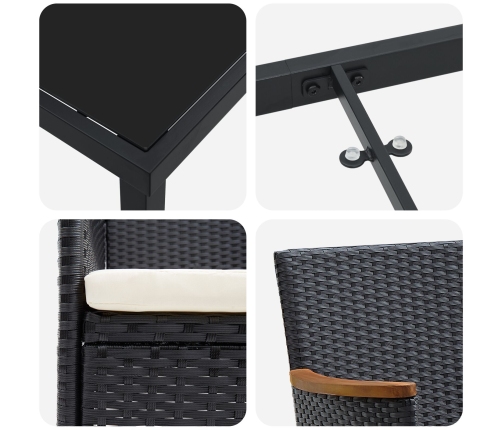 Set de Comedor para Jardín  de 7 Piezas en Poliratán Negro