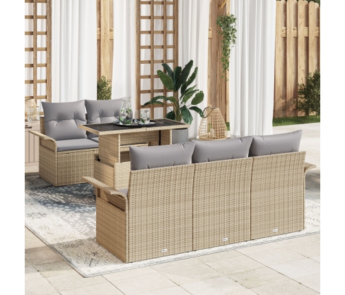 Juego de Sofá de 6 Piezas para Jardín con Cojines Beige Poliratán
