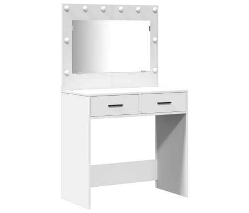 Conjunto de mesa de tocador de 2 piezas  con LED de madera blanca
