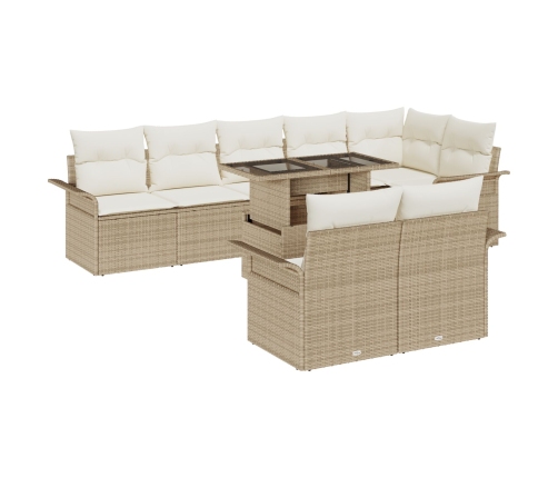 Conjunto de Sofá de Jardín de 9 Piezas con Cojines Beige de Rattan