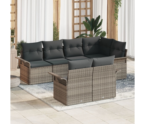 Set de Sofás de Jardín de 7 Piezas con Cojines Gris de Ratán Sintético