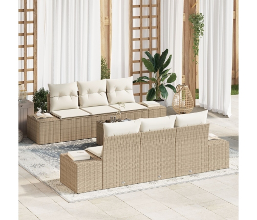 Juego de Sofá de Jardín de 7 Piezas con Cojines Beige Poliratán