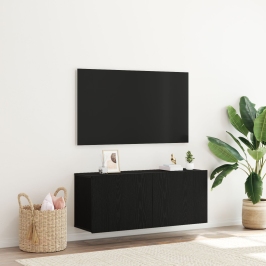 Gabinete de pared para TV  Negro Roble 100x30x41 cm Madera engineered