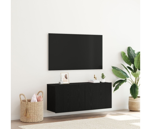 Gabinete de pared para TV  Negro Roble 100x30x41 cm Madera engineered