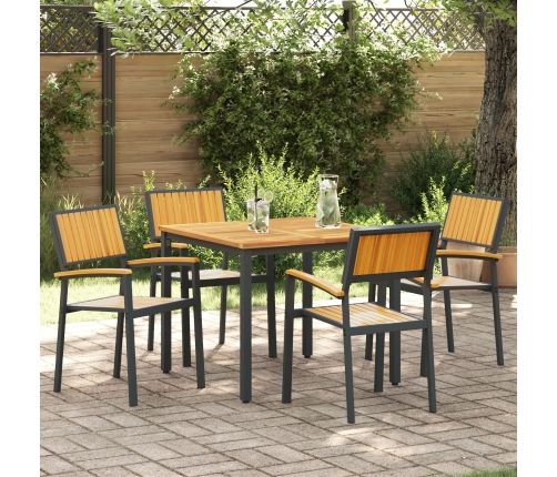 Juego de Comedor Jardín Conjunto de 5 Negro y Marrón Metal y madera