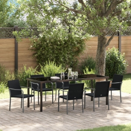 Conjunto de comedor de jardín de 7 piezas de  con cojines de ratán sintético negro