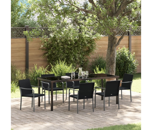 Conjunto de comedor de jardín de 7 piezas de  con cojines de ratán sintético negro