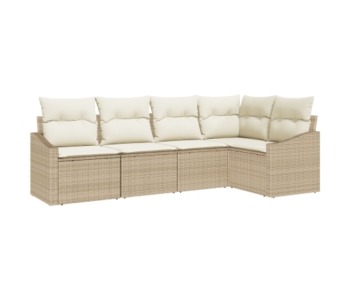 Conjunto de Sofá de Jardín de 5 Piezas con Cojines Beige Ratán