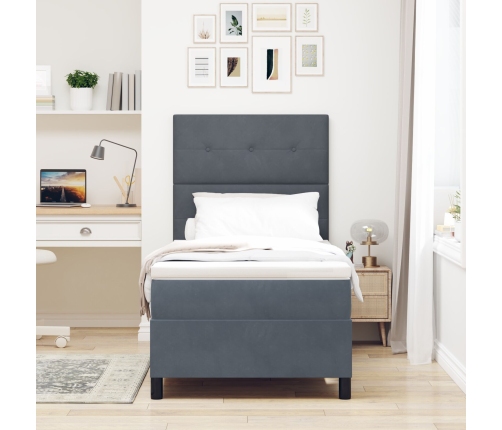 Cama Box Spring con Colchón  Gris Oscuro 90x200 cm Terciopelo