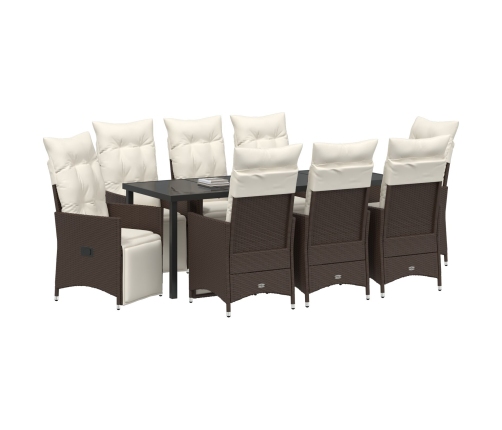 Juego de Comedor de Jardín de 9 Piezas con Cojines Rattan Polipropileno Marrón