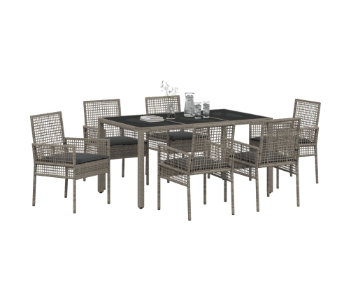 Conjunto de Comedor de Jardín de 7 Piezas con Cojines Gris de Poliratán