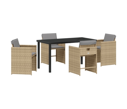 Conjunto de Comedor de Jardín  de 5 Piezas con Cojines Beige Poliratán