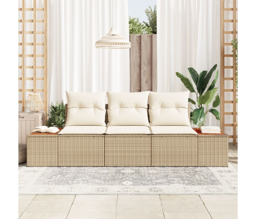 set de sofá de jardín de 3 piezas con cojines Beige Ratán Duradero