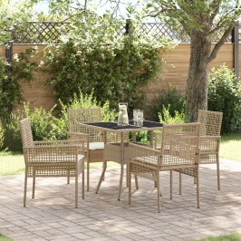 Juego de Comedor de Jardín de 5 Piezas Beige Poliratán