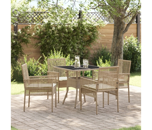 Juego de Comedor de Jardín de 5 Piezas Beige Poliratán
