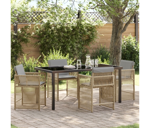 Juego de Comedor de Jardín de 5 Piezas con Cojines Beige Poliratán